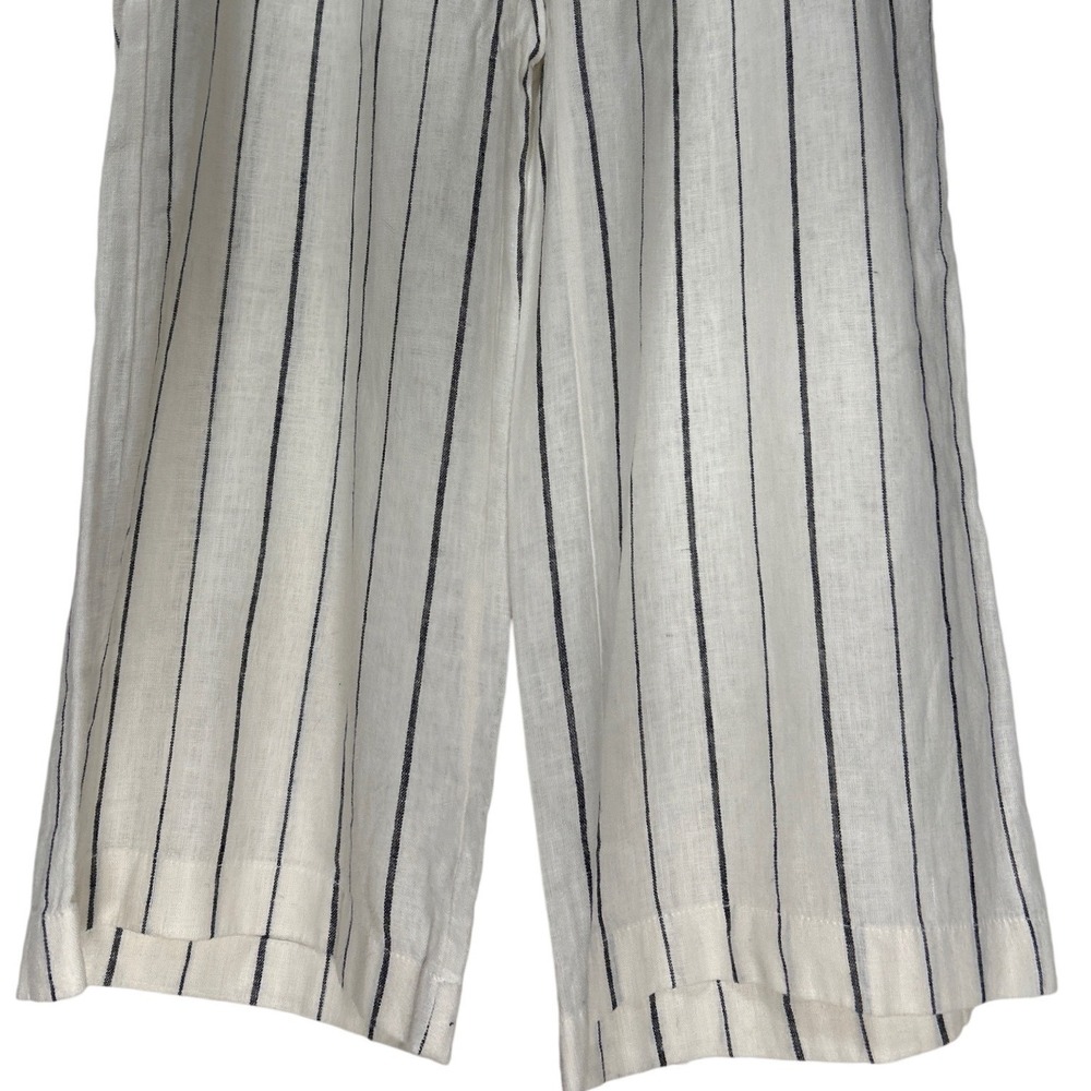 Gap High Rise Linen Blend Trousers Side Button Wide Leg Ivory Stripe Size 18 EUC - Picture 5 of 11